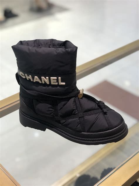 chanel winter boots 2021|Chanel black canvas heel boots.